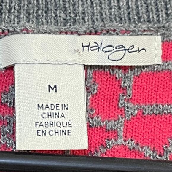 Halogen Sweater Womens Medium Gray Hot Pink Long Sleeve Pullover Jumper Top - Picture 6 of 6